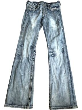 Cowgirl Tuff Women's Boot Cut Jeans Light Blue Wash Size 27W 33L